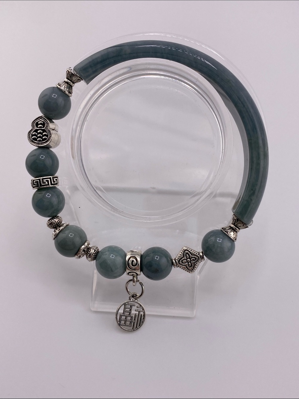 Blue Water Jade Half Bangle Bracelet